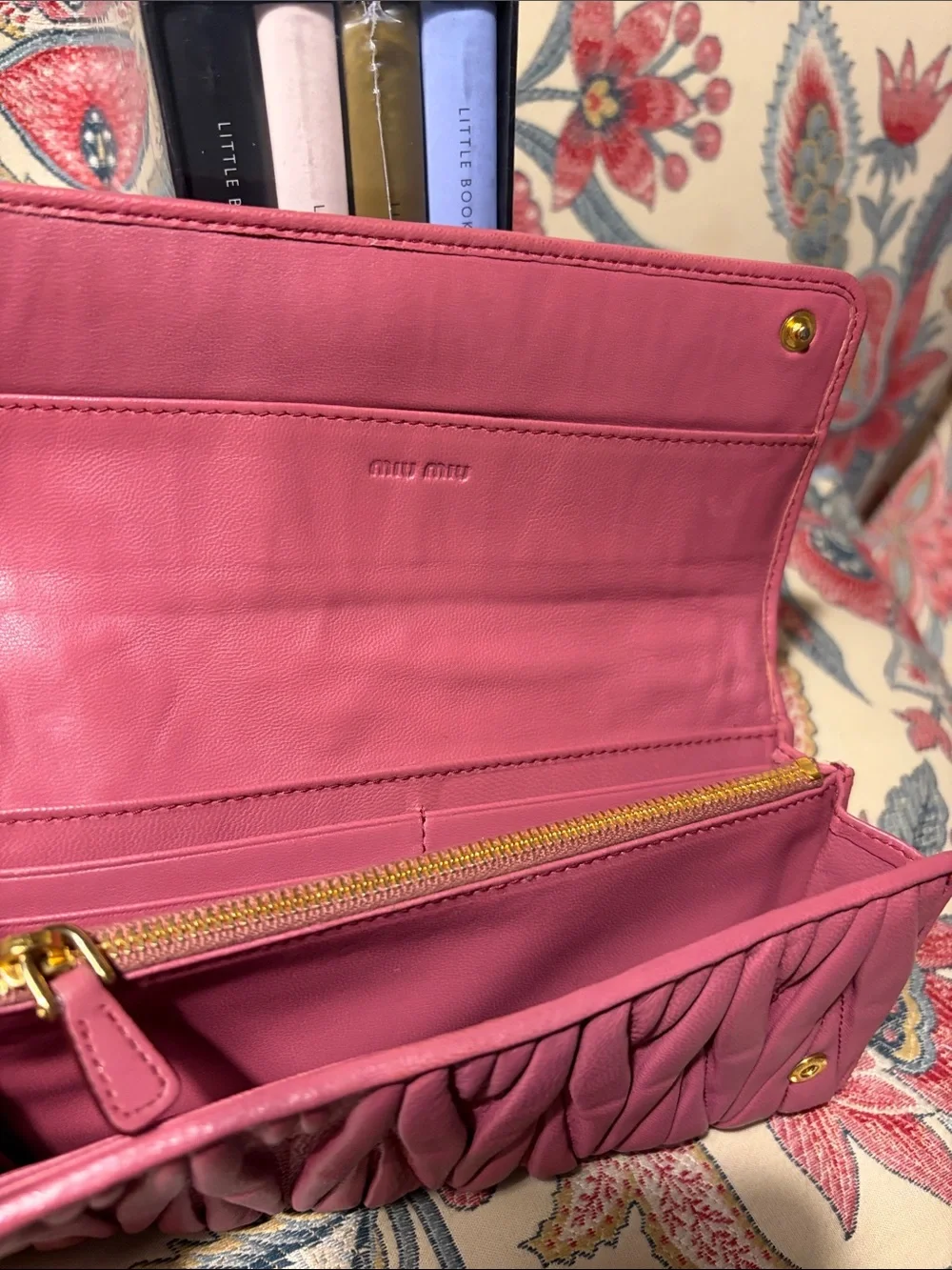 Miu Miu Quilted Leather Long Wallet in Rose Pink with Gold Logo GUC Vintage
